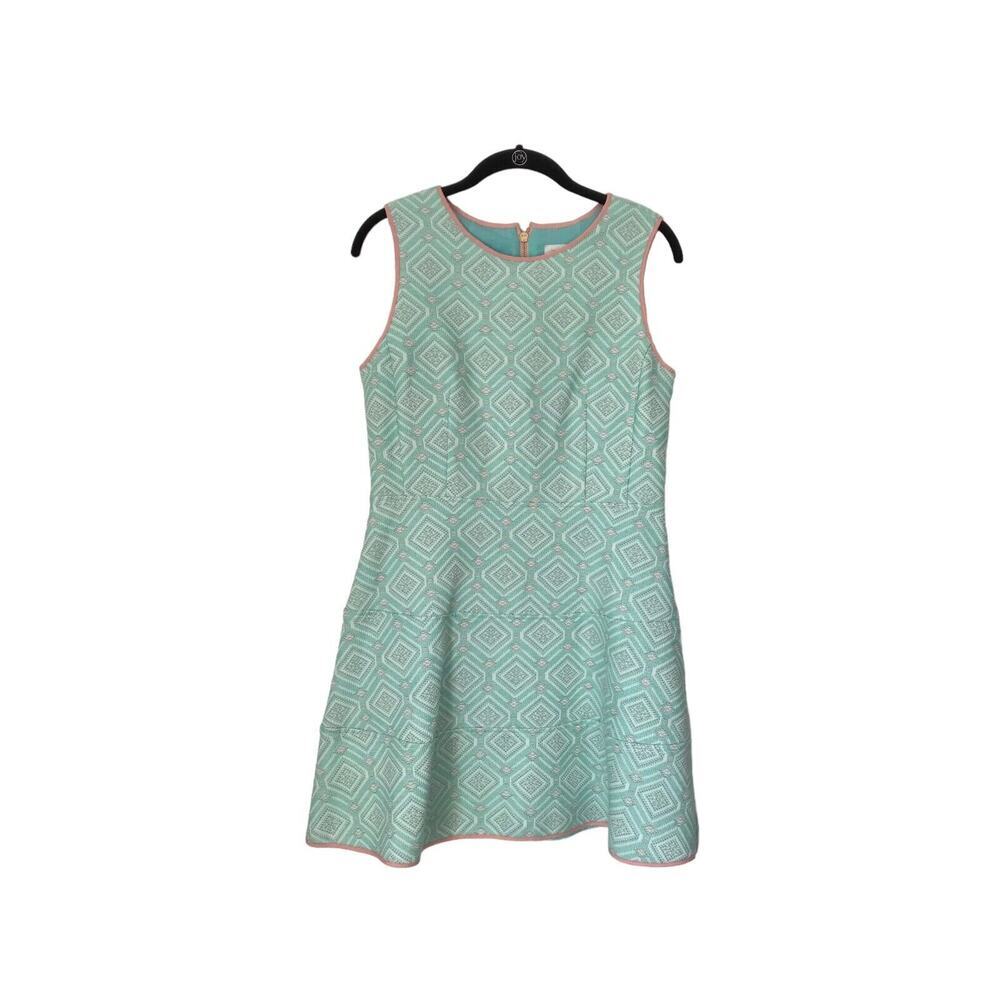 Sail to Sable Dress Size 8 Mint Green Cabbage Jacquard Fit n Flare Sleeveless